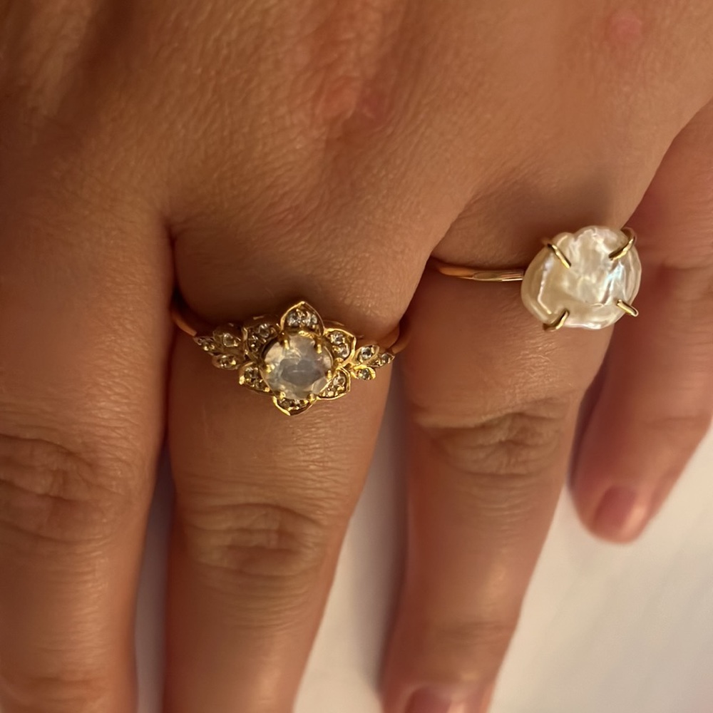 Beautiful 14K gold over 925 silver floral moonstone ring